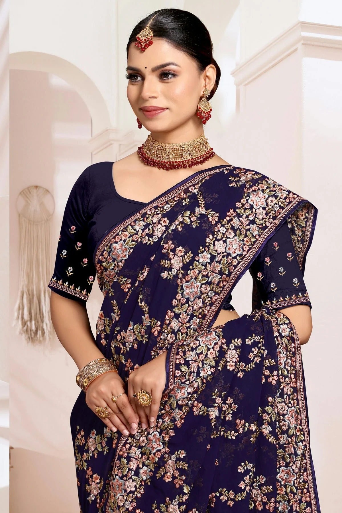Navy Blue Colour Georgette Designer Saree SD1091181 A
