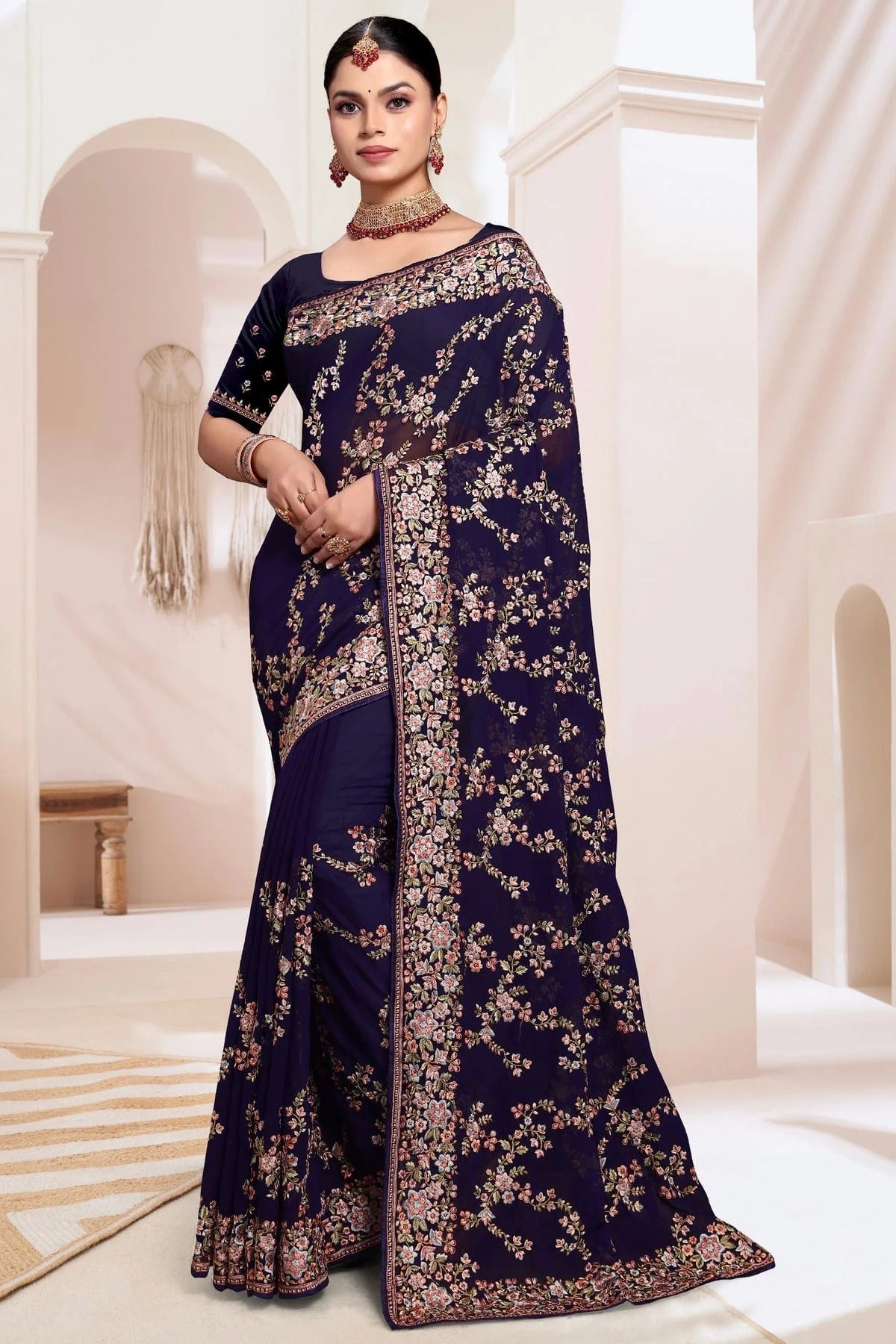 Navy Blue Colour Georgette Designer Saree SD1091181