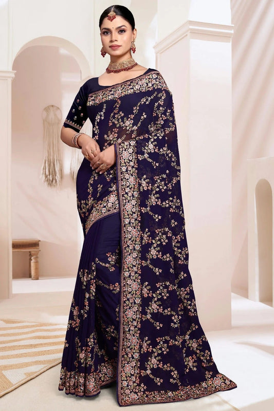 Navy Blue Colour Georgette Designer Saree SD1091181
