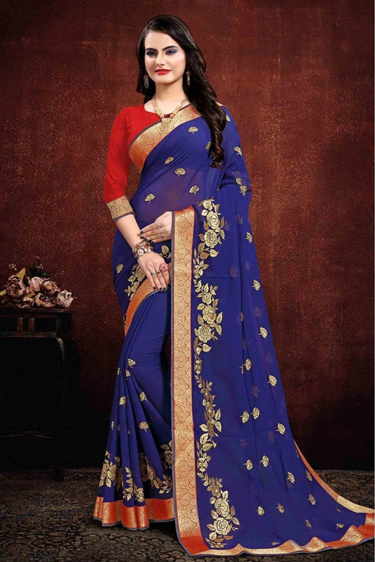 Navy Blue Colour Georgette Designer Saree SD1120045