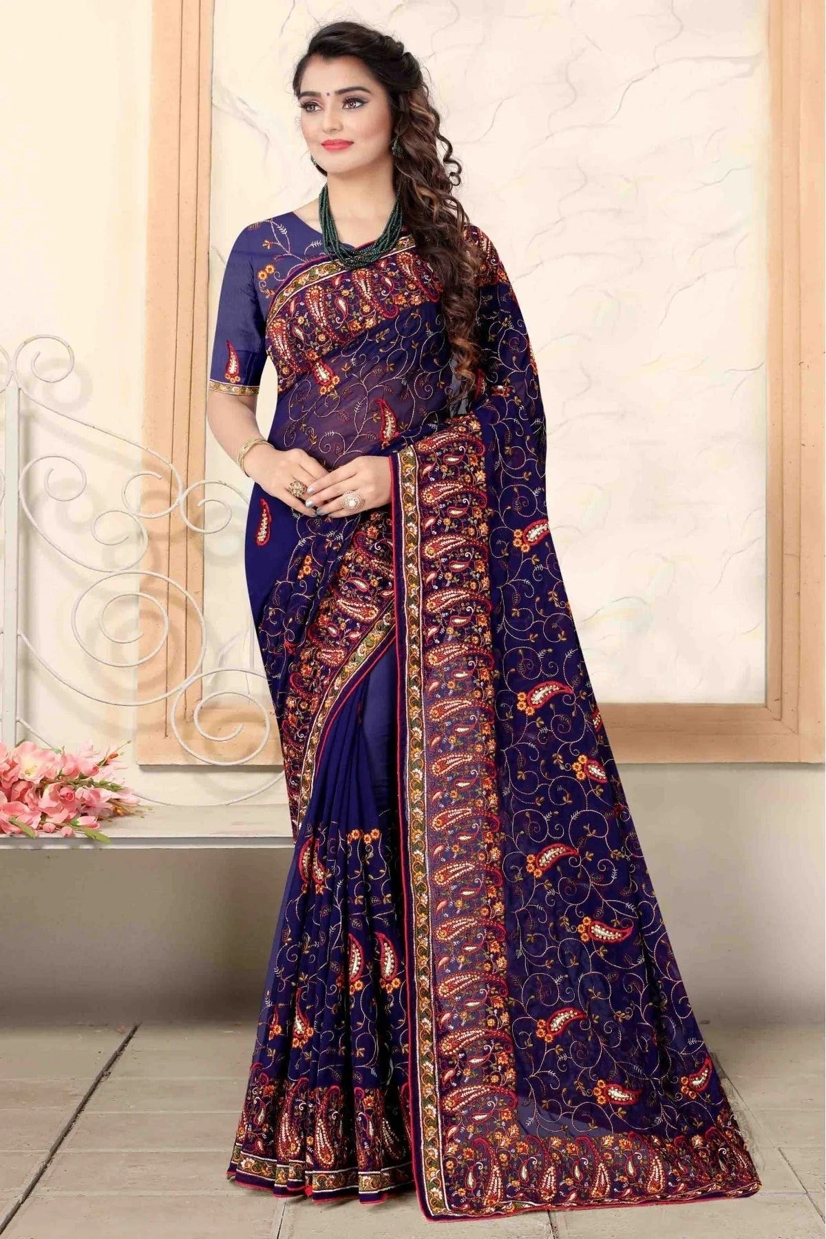 Navy Blue Colour Georgette Designer Saree SD1120728
