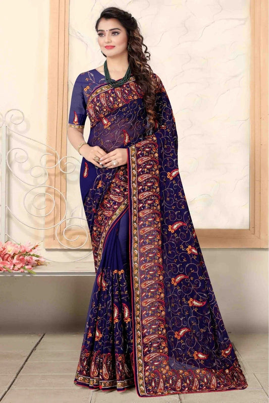 Navy Blue Colour Georgette Designer Saree SD1120728