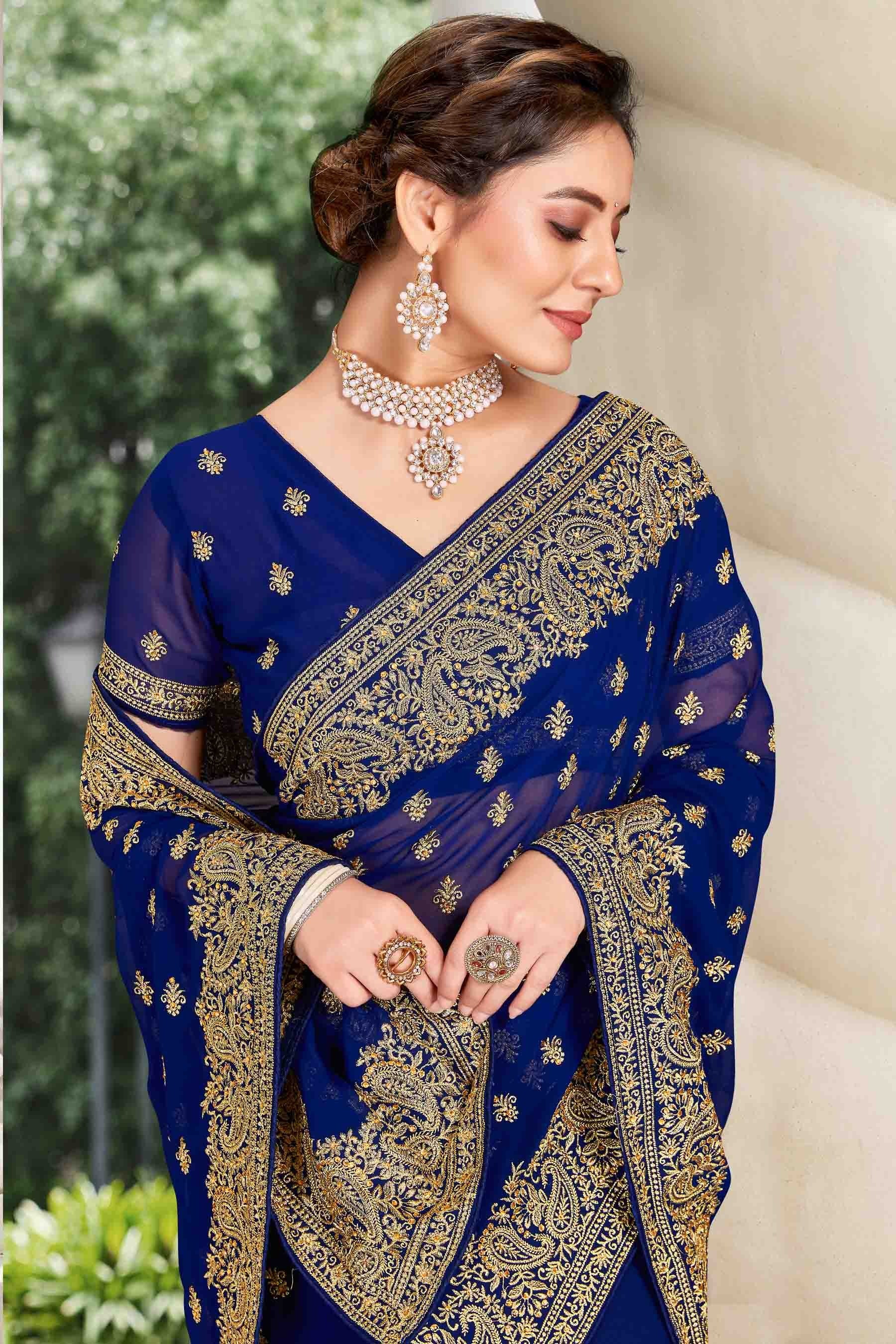 Navy Blue Colour Georgette Designer Saree SD1121132 A