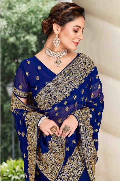 Navy Blue Colour Georgette Designer Saree SD1121132 A