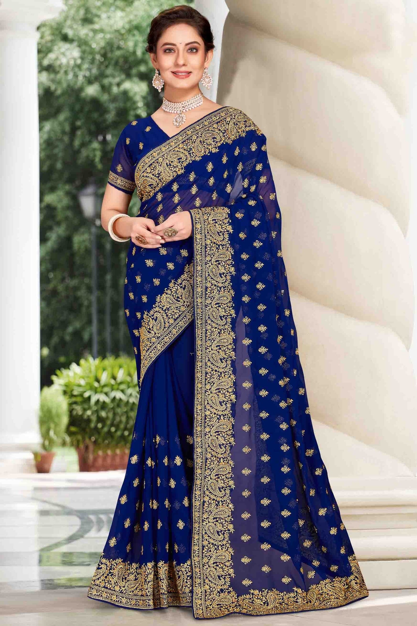 Navy Blue Colour Georgette Designer Saree SD1121132