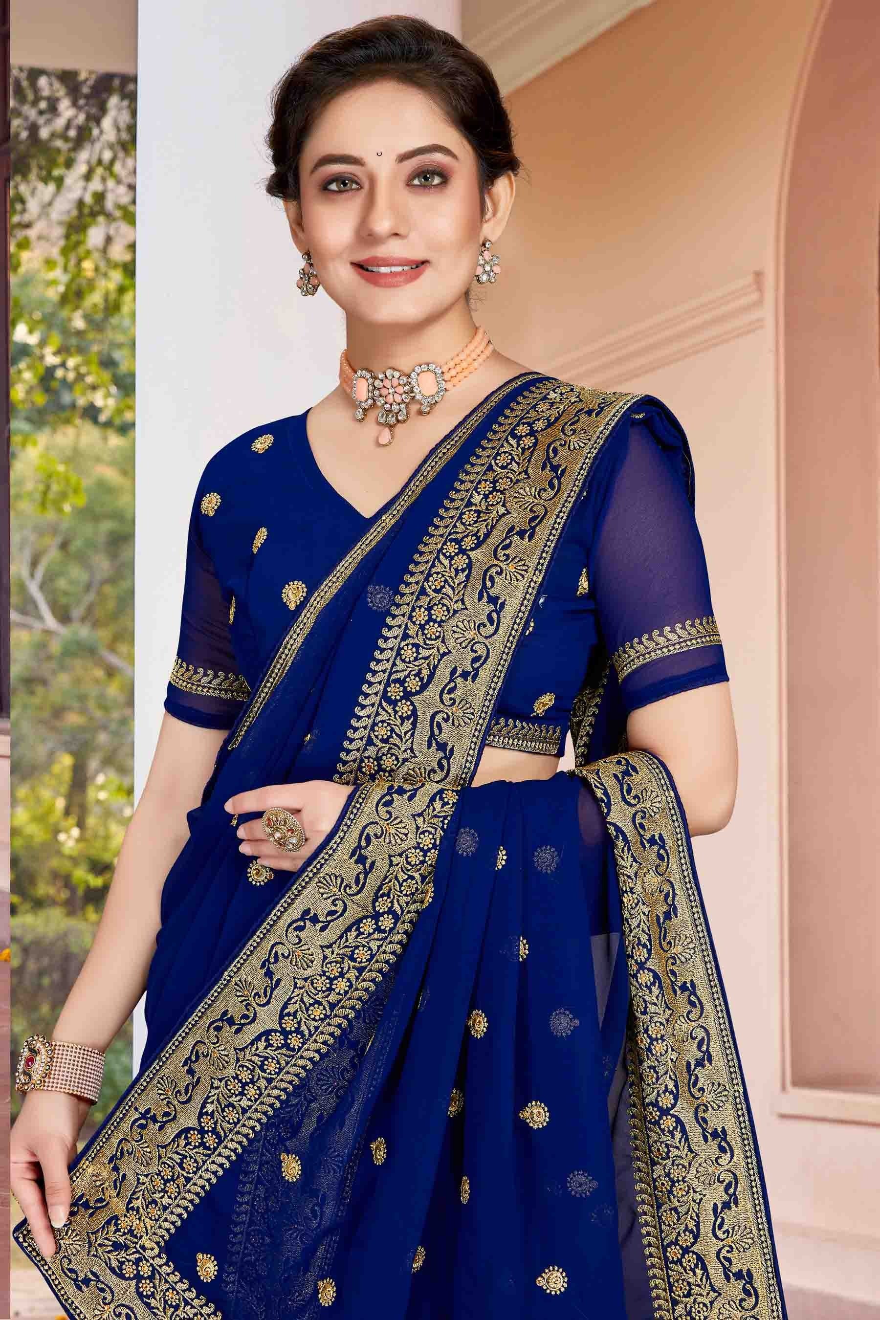 Navy Blue Colour Georgette Designer Saree SD1121142 A