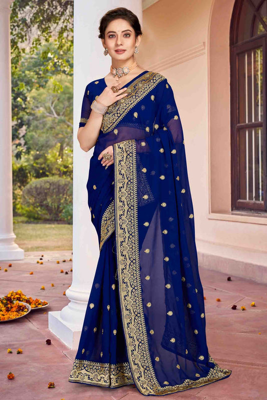 Navy Blue Colour Georgette Designer Saree SD1121142