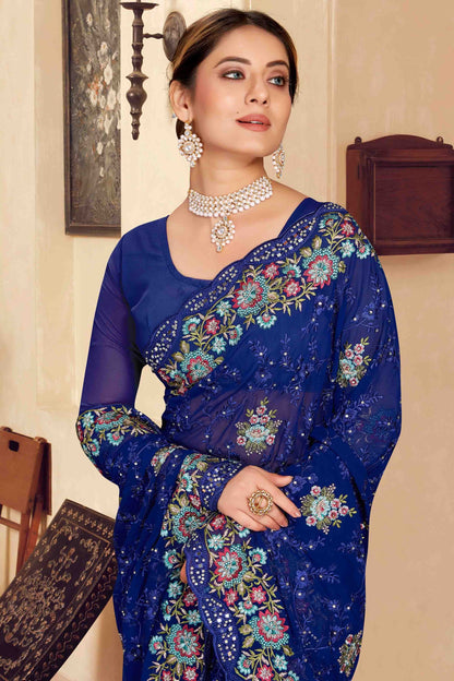 Navy Blue Colour Georgette Designer Saree SD1121150 A