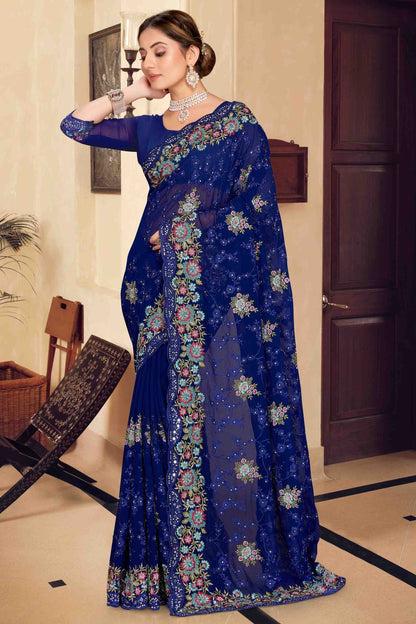Navy Blue Colour Georgette Designer Saree SD1121150