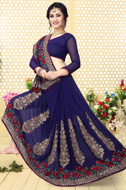 Navy Blue Colour Georgette Embroidered Saree SD1120423 A