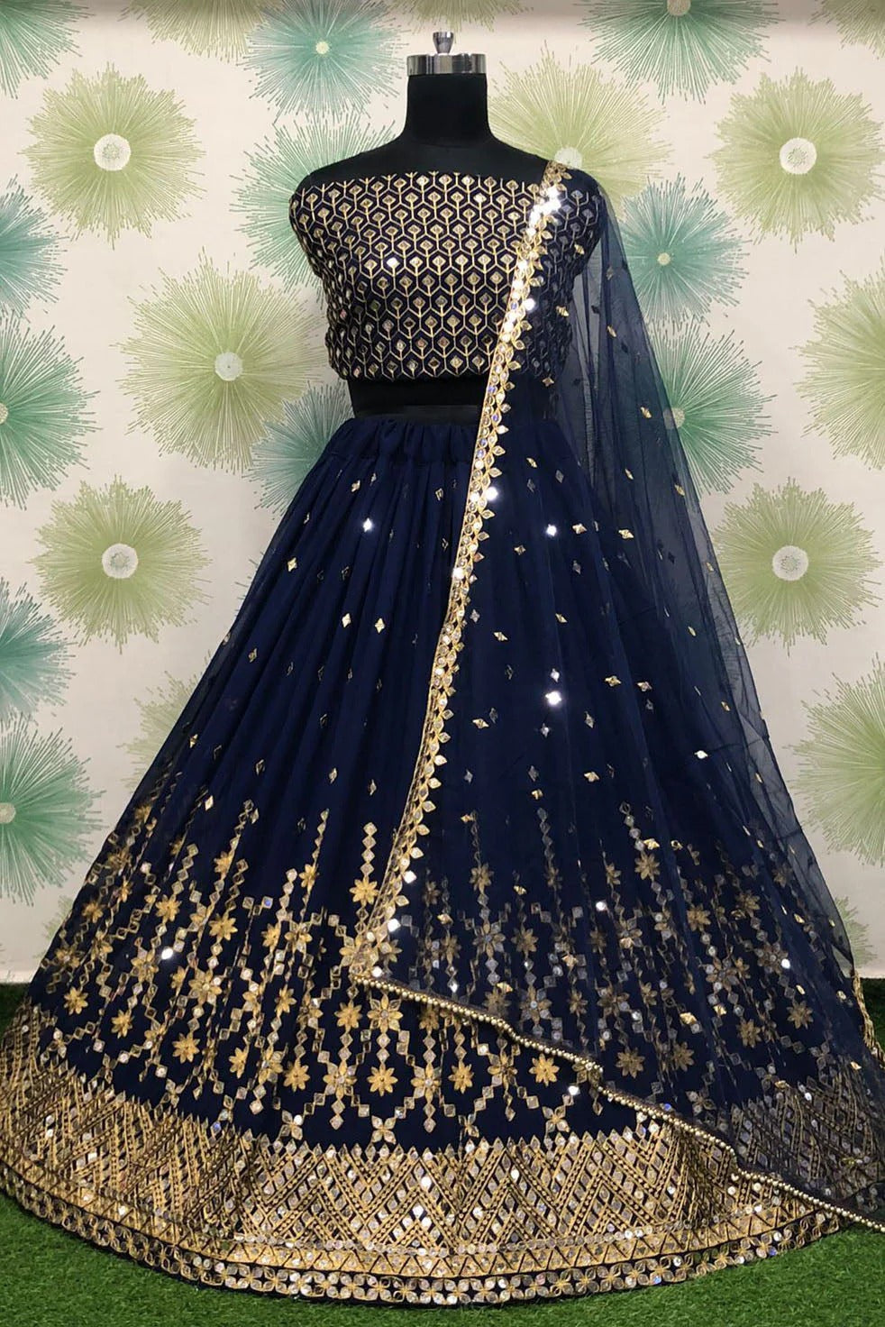 Navy Blue Colour Georgette Embroidery Lehenga Choli LC1020138 1