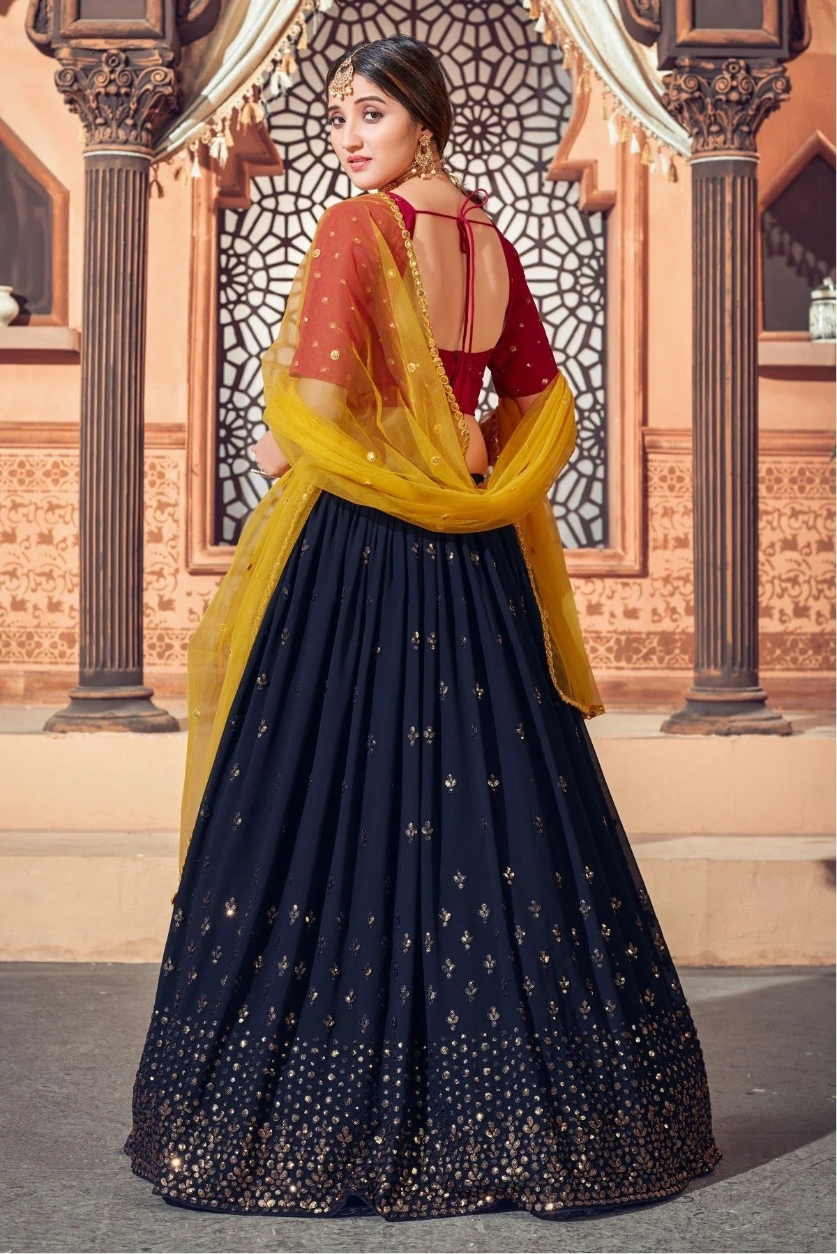 Navy Blue Colour Georgette Embroidery Lehenga Choli LC1150062 A