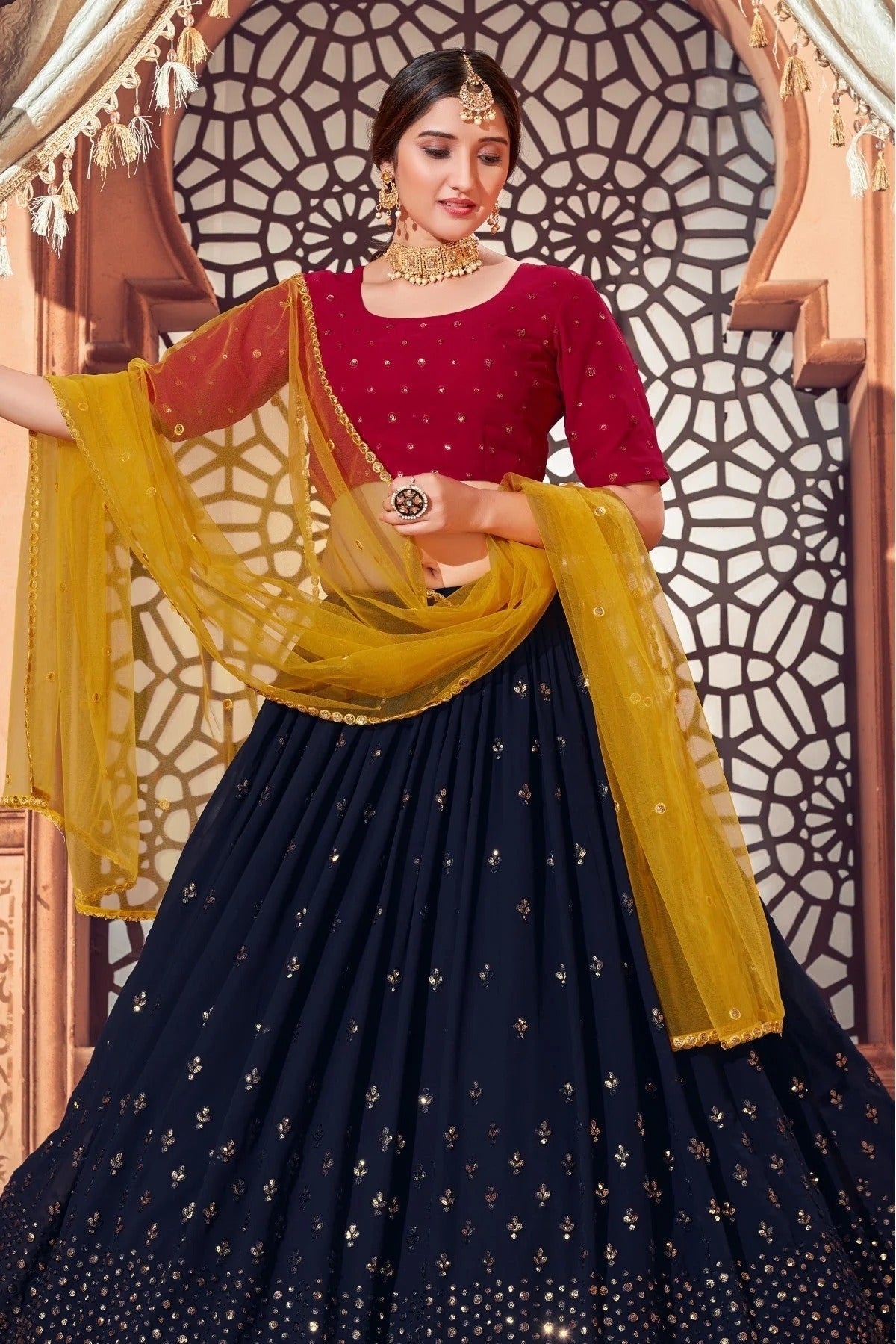 Navy Blue Colour Georgette Embroidery Lehenga Choli LC1150062 B