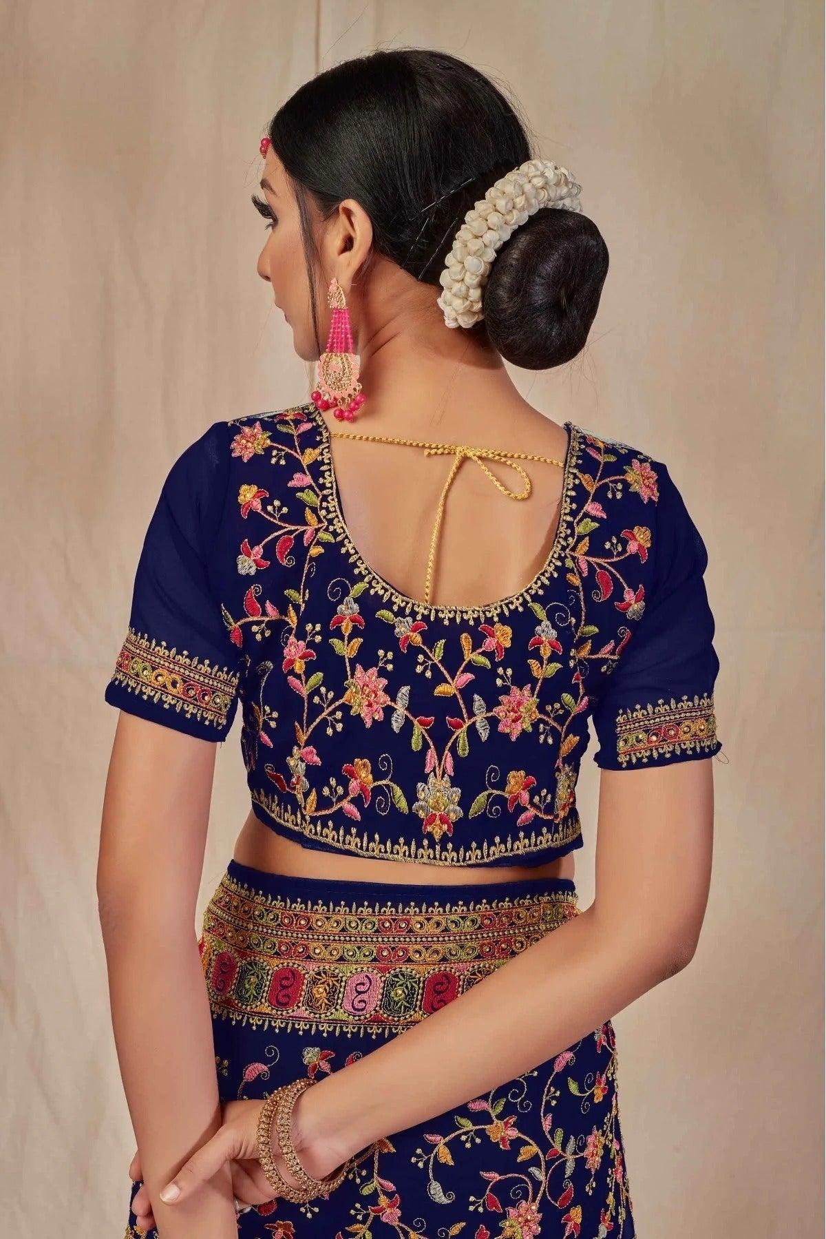 Navy Blue Colour Georgette Embroidery Saree SD1120900 A