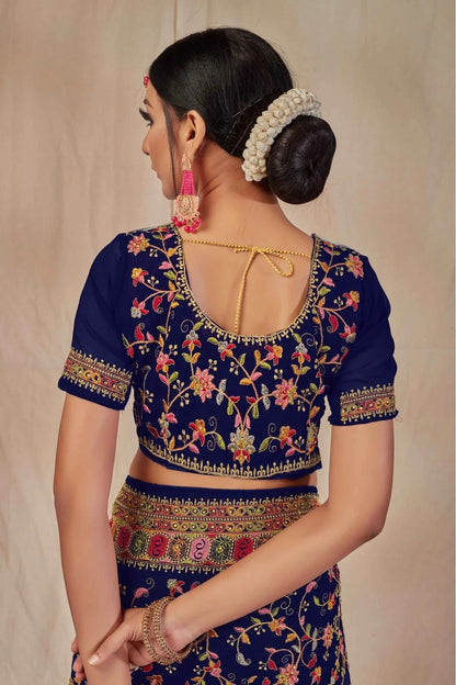Navy Blue Colour Georgette Embroidery Saree SD1120900 A