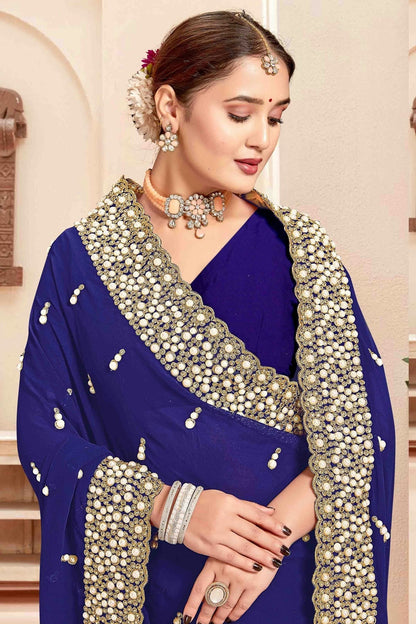Navy Blue Colour Georgette Embroidery Work Designer Saree SD1091245 A