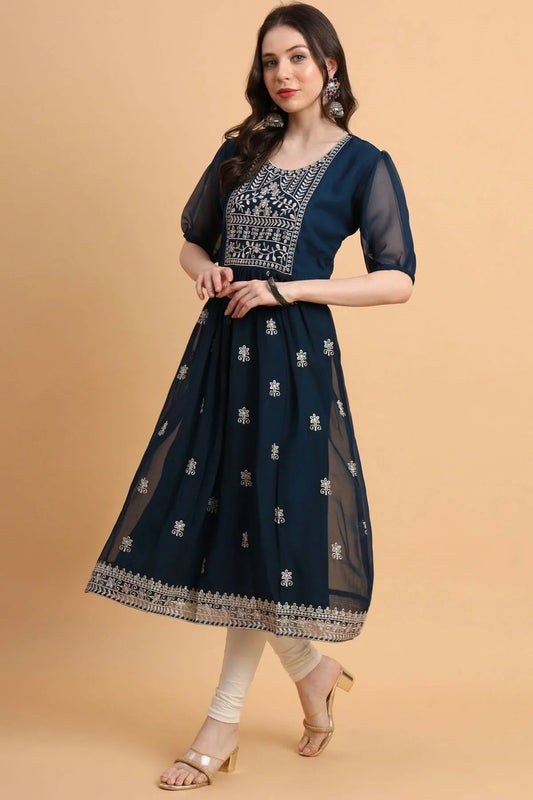 Navy Blue Colour Georgette Kurti KR1111172