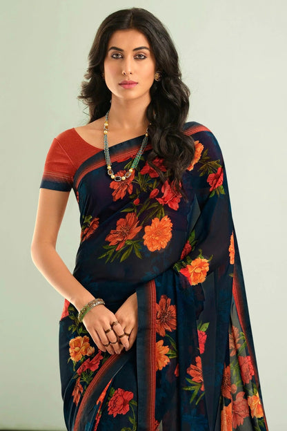 Navy Blue Colour Georgette Printed Saree SD1180050 A