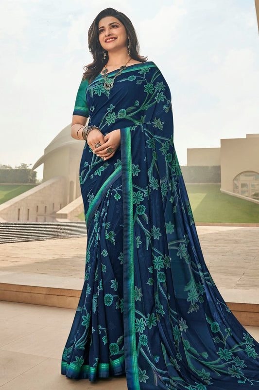 Navy Blue Colour Georgette Printed Saree SD1180066