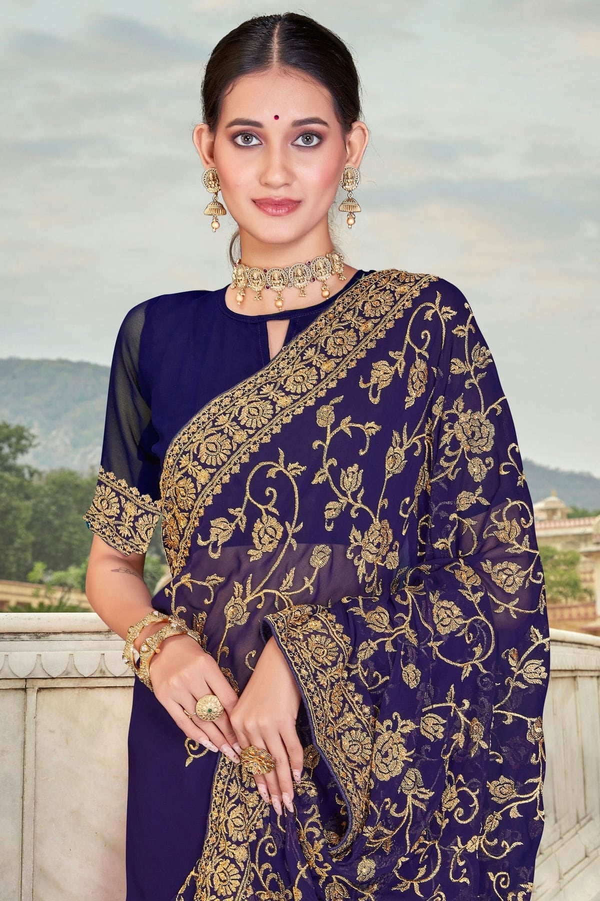 Navy Blue Colour Georgette Saree SD1090824 A_557fa79b 2e3e 4509 a4a4 82a0598baf3b