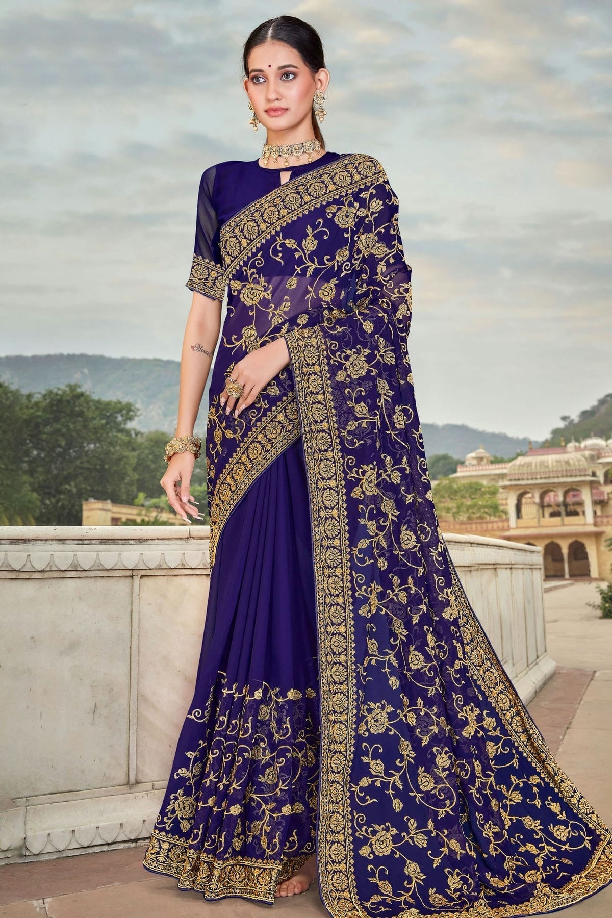 Navy Blue Colour Georgette Saree SD1090824_e7d4b1c4 2826 436b 951f ac4026269cf9