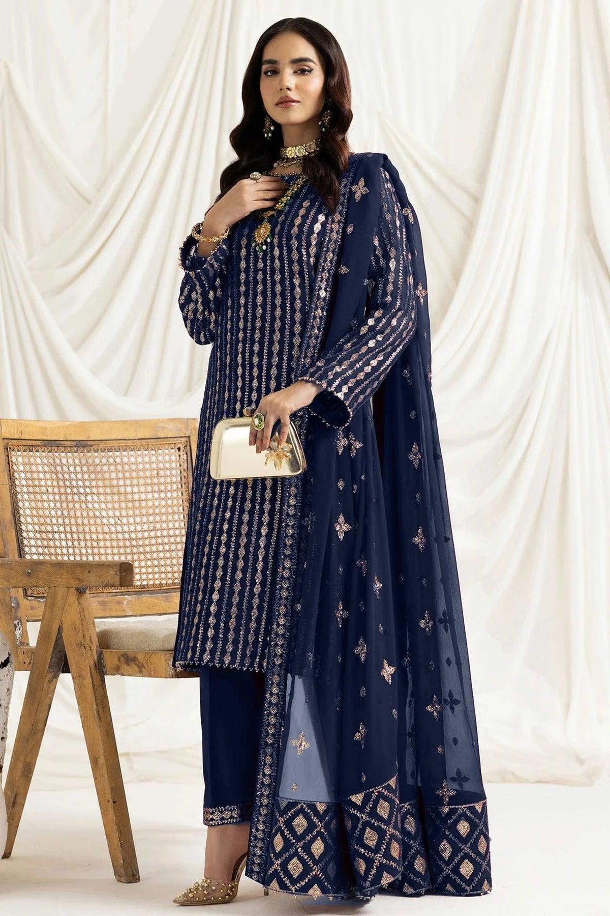 Navy Blue Colour Georgette Semi Stitched Pakistani Suit SM1250196 A