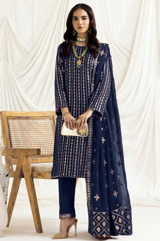 Navy Blue Colour Georgette Semi Stitched Pakistani Suit SM1250196