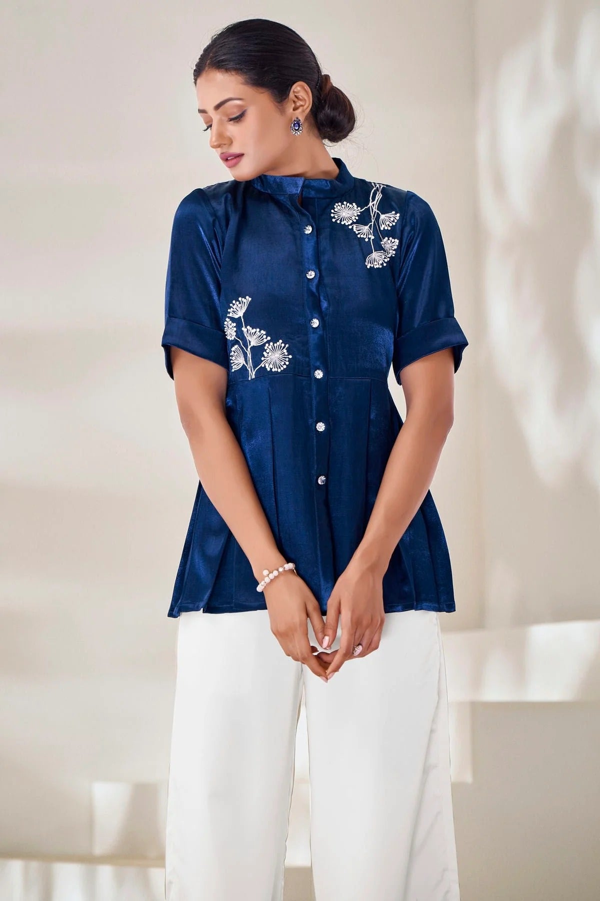 Navy Blue Colour Hand Work Pure Gaji Silk Top TP1080907 B