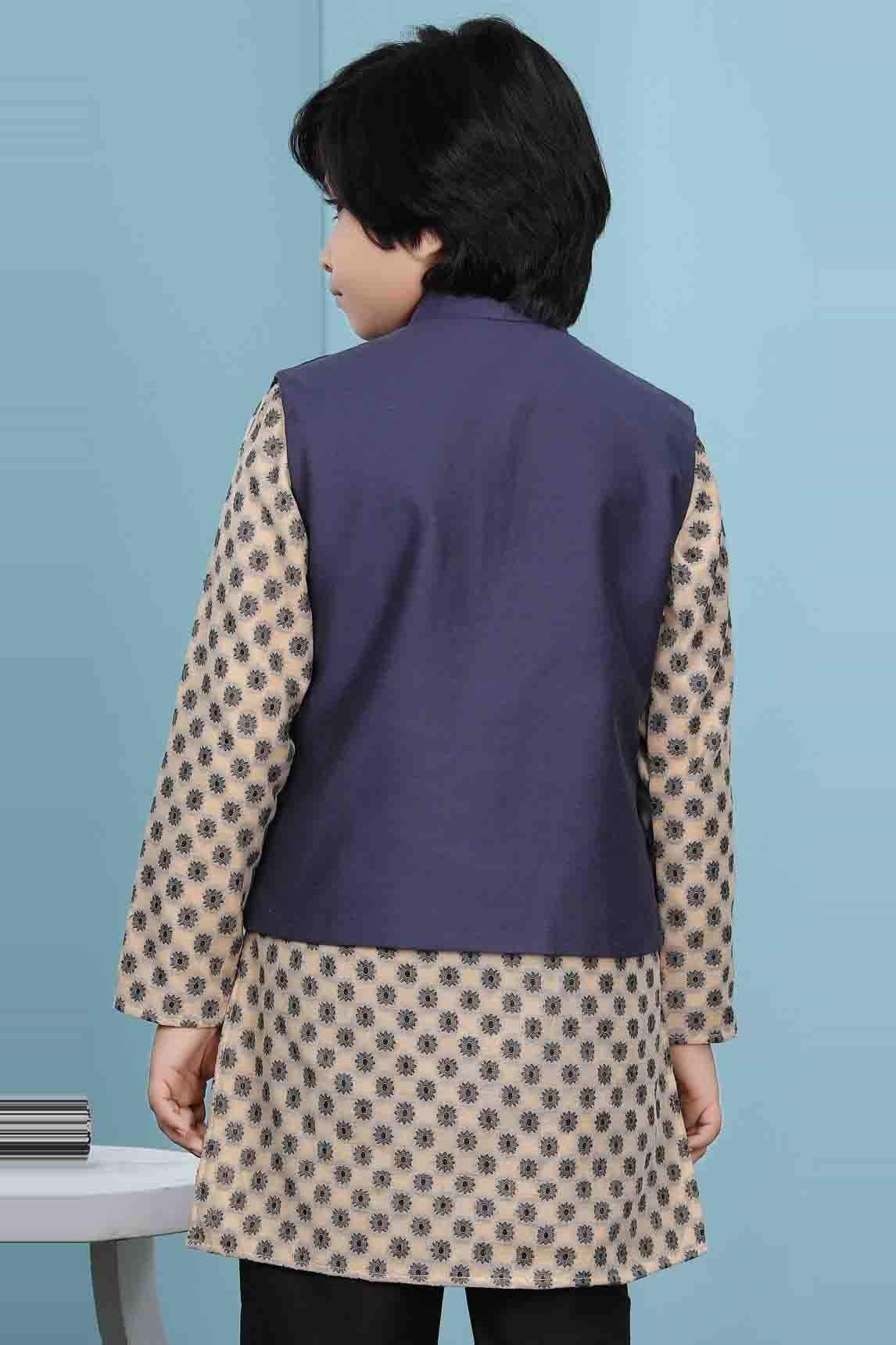 Navy Blue Colour Handloom Silk Jacket BW1070143 C