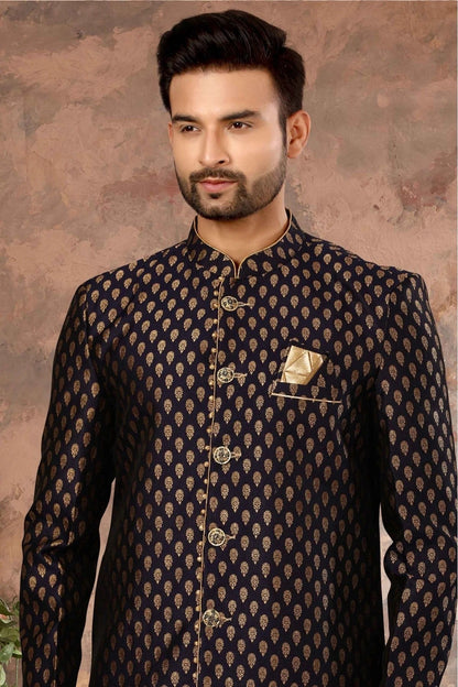 Navy Blue Colour Jacquard Woven Sherwani SH1040330 A