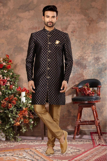 Navy Blue Colour Jacquard Woven Sherwani SH1040330