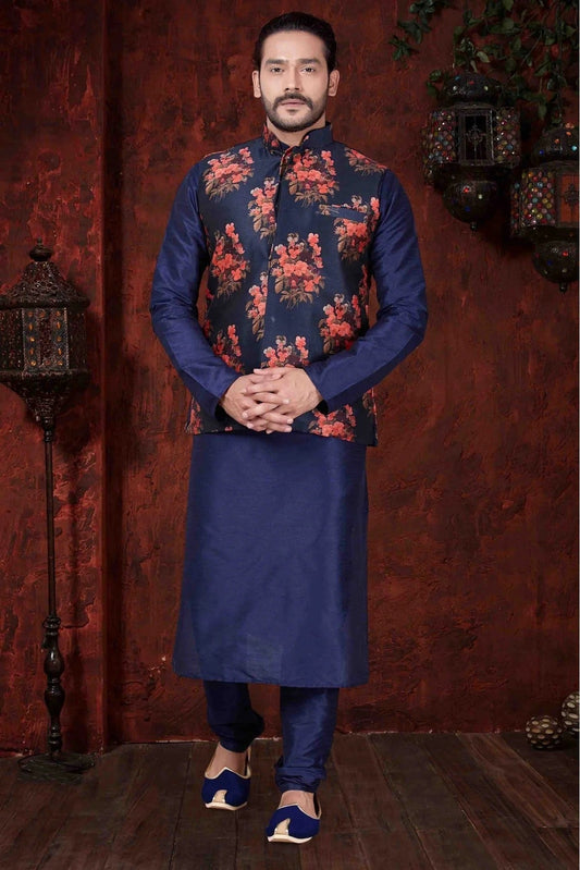 Navy Blue Colour Kurta Pajama In Art Dhupion Fabric KP1040044