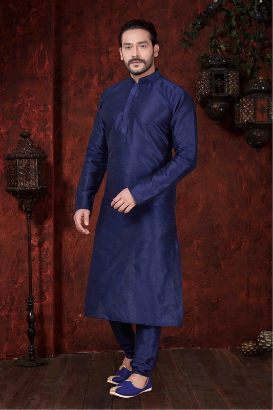 Navy Blue Colour Kurta Pajama In Art Dhupion Fabric KP1040053