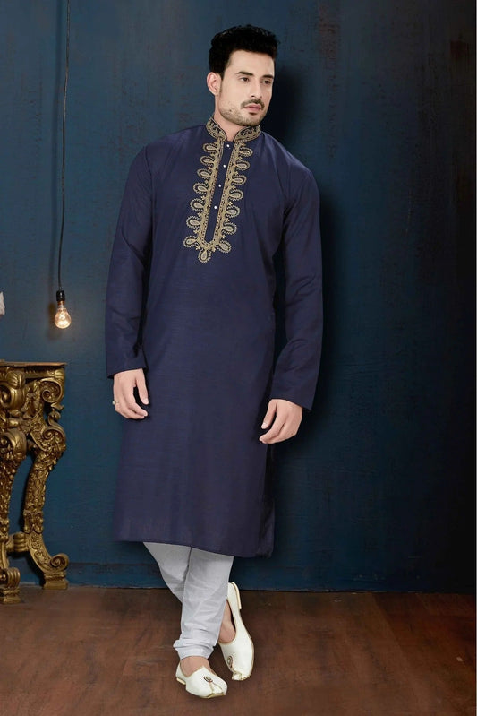 Navy Blue Colour Kurta Pajama In Cotton Fabric KP1040060
