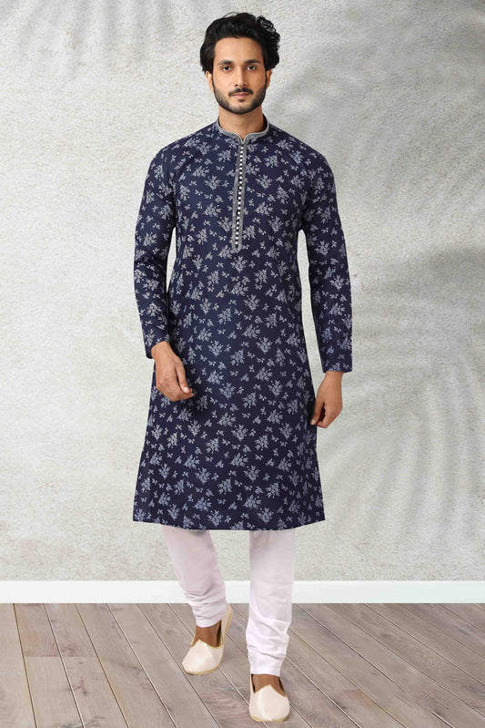 Navy Blue Colour Kurta Pajama In Cotton KP1210127