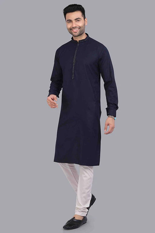 Navy Blue Colour Kurta Pajama In Cotton KP1210185