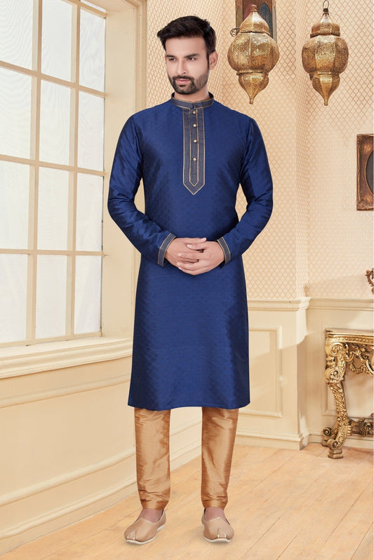 Navy Blue Colour Kurta Pajama In Jacquard Fabric KP1040102