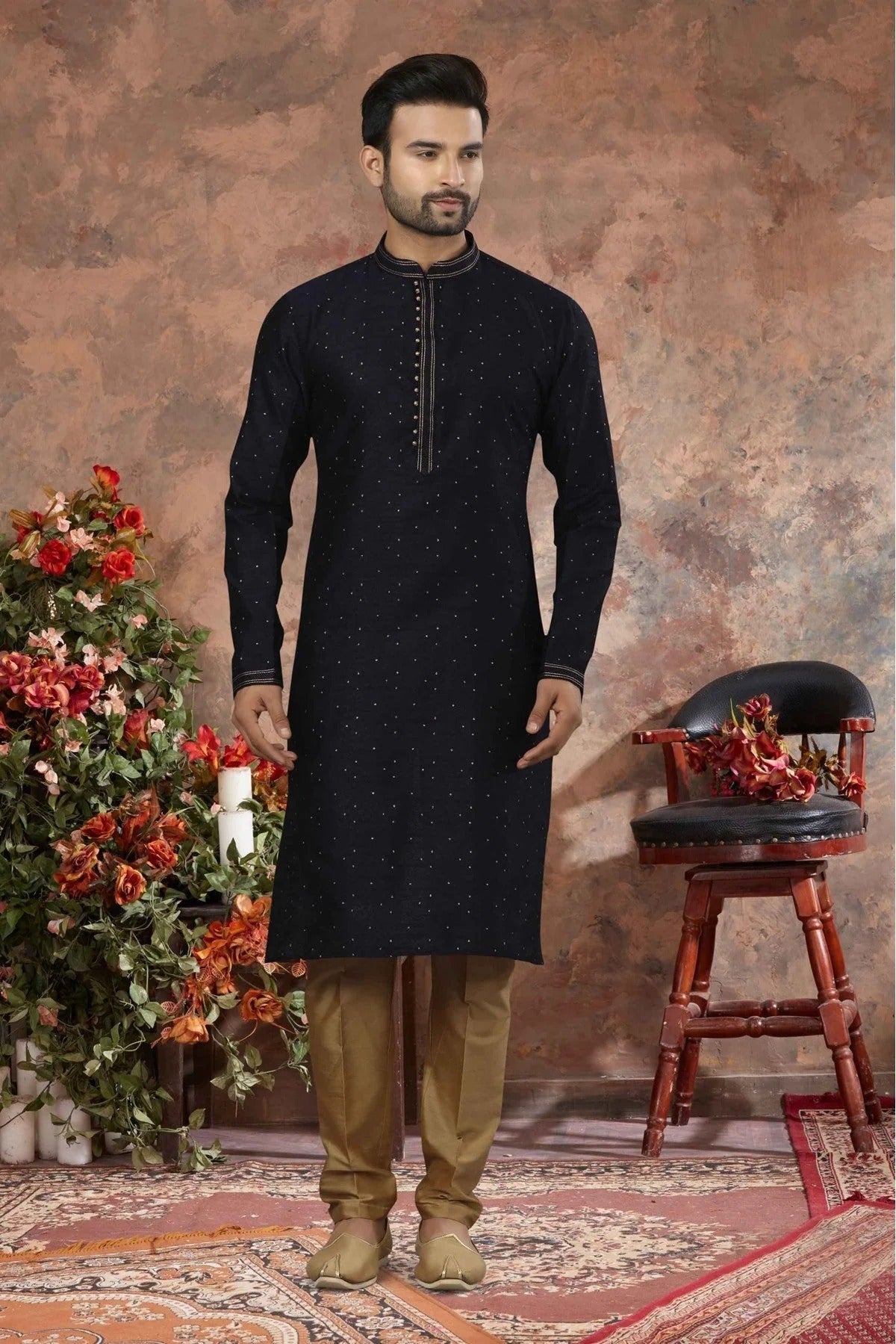 Navy Blue Colour Kurta Pajama In Jacquard Fabric KP1040127