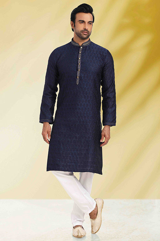 Navy Blue Colour Kurta Pajama In Jacquard KP1210267