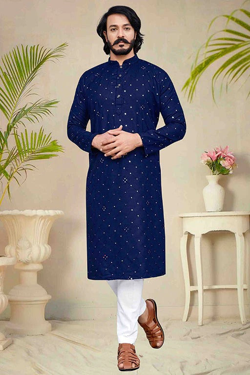 Navy Blue Colour Kurta Pajama In Silk KP1210229