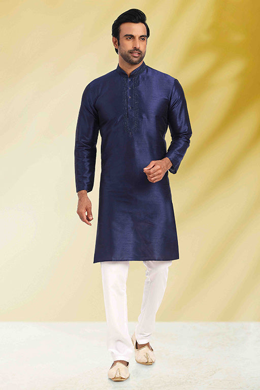 Navy Blue Colour Kurta Pajama In Silk KP1210254
