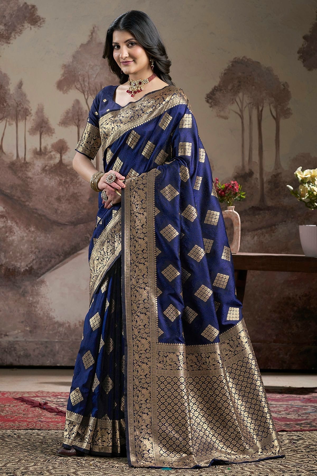 Navy Blue Colour Lichi Silk Traditional Saree SD1112203 A