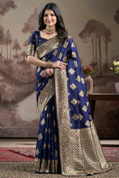 Navy Blue Colour Lichi Silk Traditional Saree SD1112203