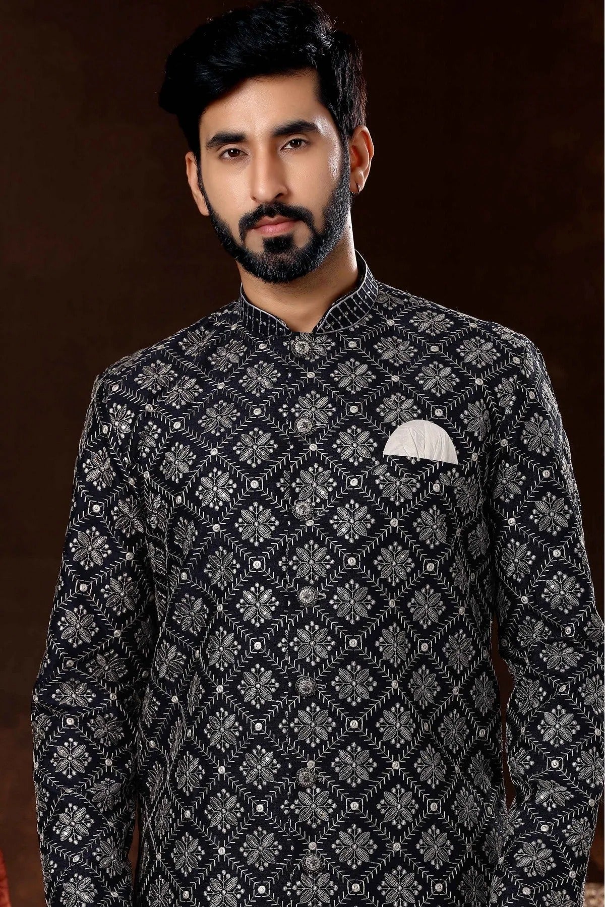 Navy Blue Colour Lucknowi Sherwani SH1040372 A