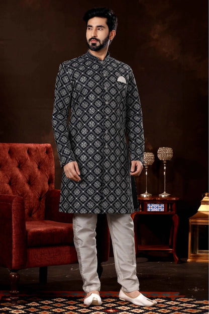 Navy Blue Colour Lucknowi Sherwani SH1040372
