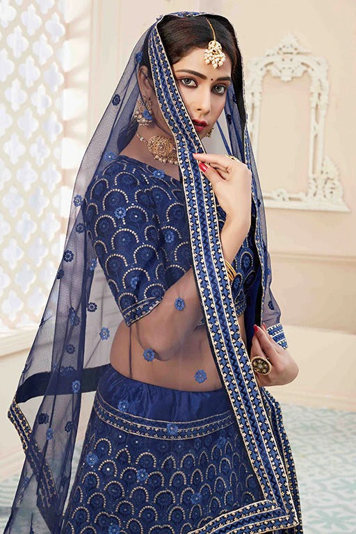 Navy Blue Colour Net Designer Lehenga Choli LC1240035 B