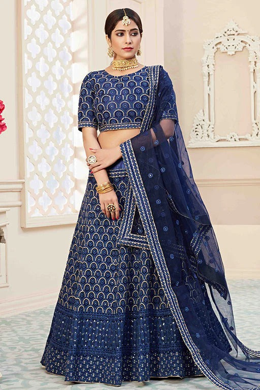 Navy Blue Colour Net Designer Lehenga Choli LC1240035