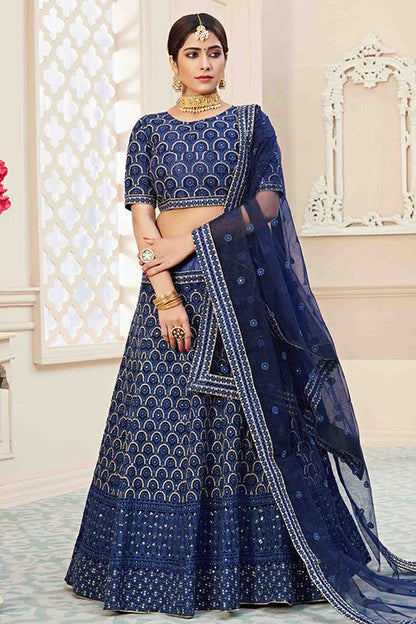 Navy Blue Colour Net Designer Lehenga Choli LC1240035