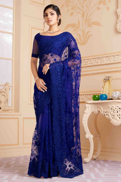 Navy Blue Colour Net Designer Saree SD1090473