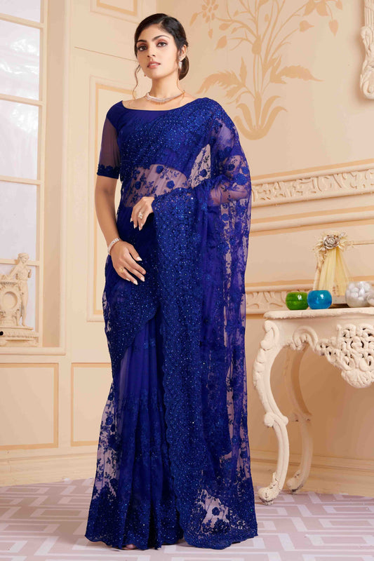 Navy Blue Colour Net Designer Saree SD1090473